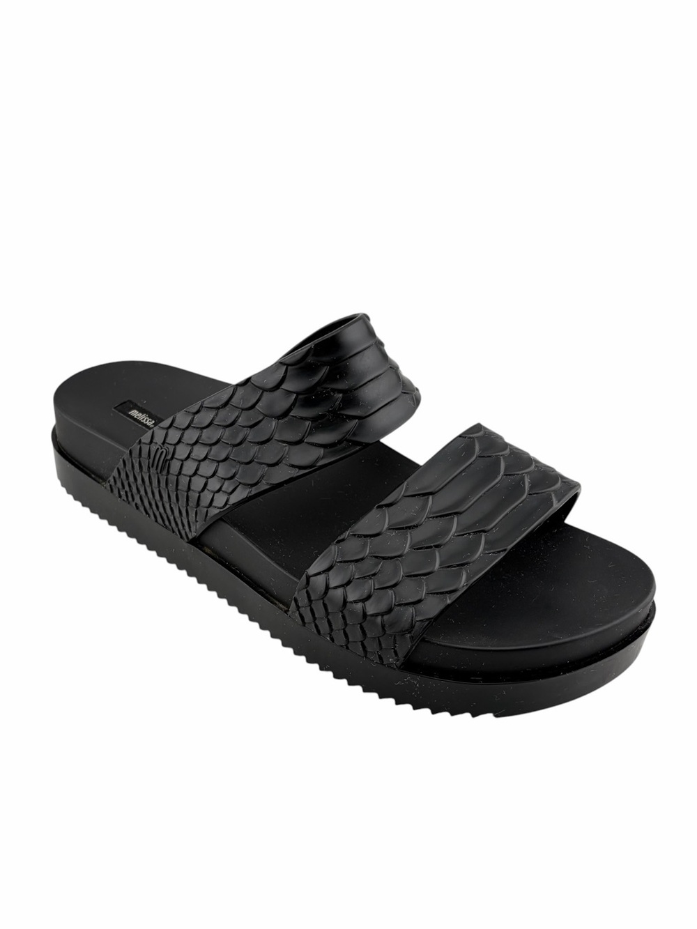 Melissa + Baja East Cosmic Python Slide Sandals Black EU40 NWOT Embossed Chunky